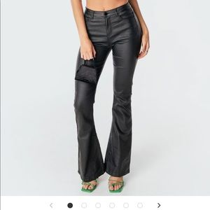 Ediked faux leather flare jean